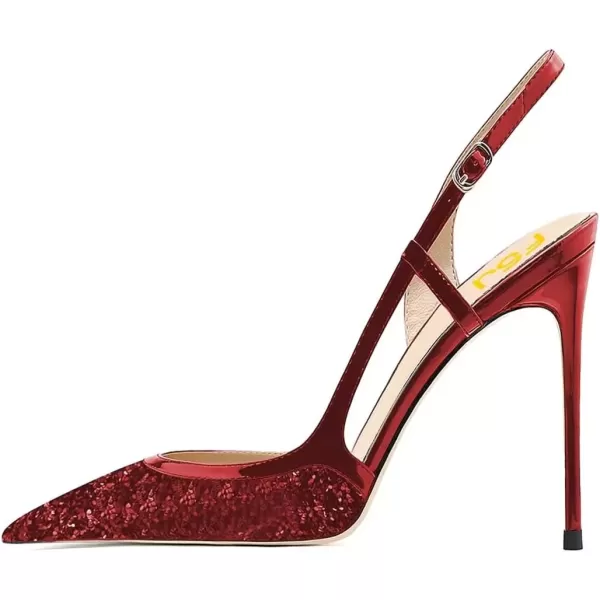 imageFSJ Women Sexy Pointed Toe DOrsay High Heel Slingback Pumps Sandals Cutout Strappy Stiletto Slip On Party Prom Formal Shoes Size 415 USRed Glitter