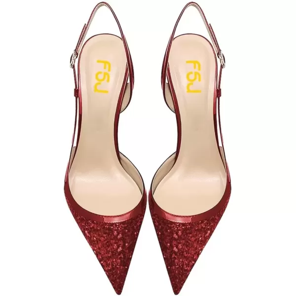 imageFSJ Women Sexy Pointed Toe DOrsay High Heel Slingback Pumps Sandals Cutout Strappy Stiletto Slip On Party Prom Formal Shoes Size 415 USRed Glitter