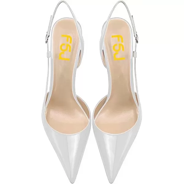 imageFSJ Women Sexy Pointed Toe DOrsay High Heel Slingback Pumps Sandals Cutout Strappy Stiletto Slip On Party Prom Formal Shoes Size 415 USWhite