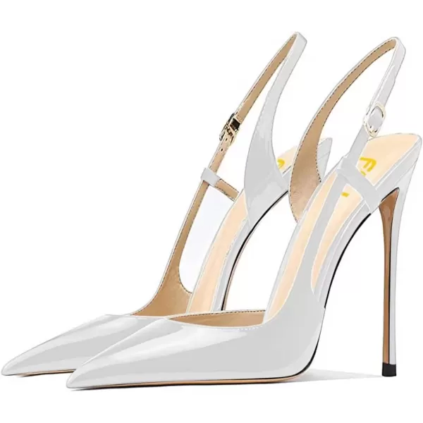 imageFSJ Women Sexy Pointed Toe DOrsay High Heel Slingback Pumps Sandals Cutout Strappy Stiletto Slip On Party Prom Formal Shoes Size 415 USWhite