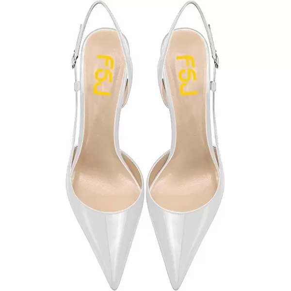 imageFSJ Women Sexy Pointed Toe DOrsay High Heel Slingback Pumps Sandals Cutout Strappy Stiletto Slip On Party Prom Formal Shoes Size 415 USWhitespike