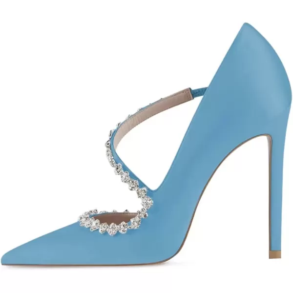 imageFSJ Women Sexy Rhinestone Cross Strap Dress High Heel Rivets Closed Pointed Toe Stiletto Sandals Satin DOrsay Slip On Wedding Party Pumps Size 415 USBaby Blue