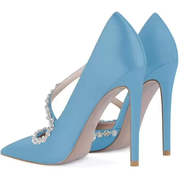 imageFSJ Women Sexy Rhinestone Cross Strap Dress High Heel Rivets Closed Pointed Toe Stiletto Sandals Satin DOrsay Slip On Wedding Party Pumps Size 415 USBaby Blue