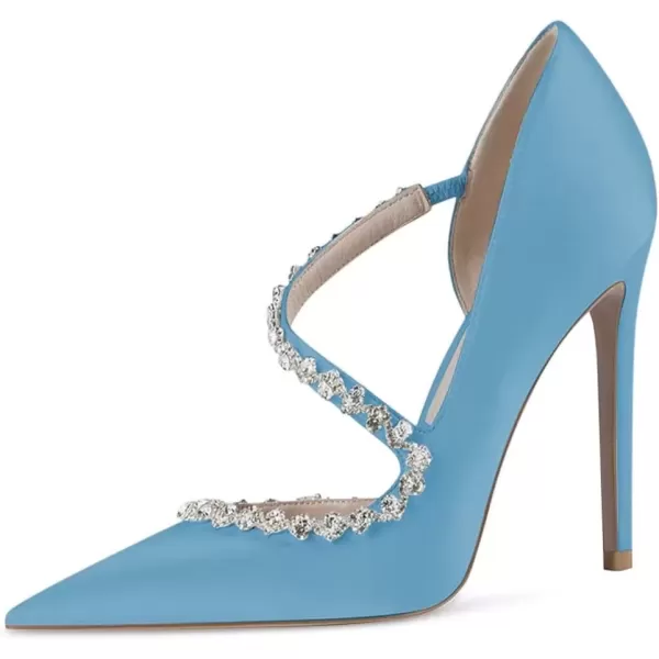 imageFSJ Women Sexy Rhinestone Cross Strap Dress High Heel Rivets Closed Pointed Toe Stiletto Sandals Satin DOrsay Slip On Wedding Party Pumps Size 415 USBaby Blue