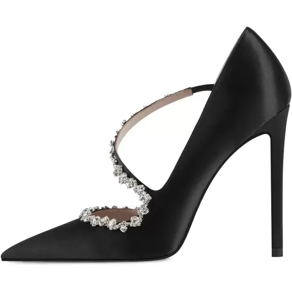 imageFSJ Women Sexy Rhinestone Cross Strap Dress High Heel Rivets Closed Pointed Toe Stiletto Sandals Satin DOrsay Slip On Wedding Party Pumps Size 415 USBlack