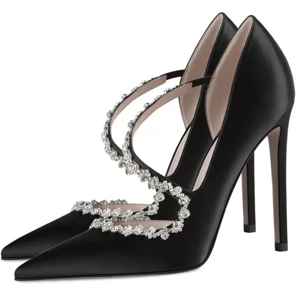 imageFSJ Women Sexy Rhinestone Cross Strap Dress High Heel Rivets Closed Pointed Toe Stiletto Sandals Satin DOrsay Slip On Wedding Party Pumps Size 415 USBlack