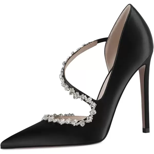 imageFSJ Women Sexy Rhinestone Cross Strap Dress High Heel Rivets Closed Pointed Toe Stiletto Sandals Satin DOrsay Slip On Wedding Party Pumps Size 415 USBlack