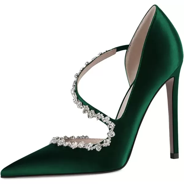 imageFSJ Women Sexy Rhinestone Cross Strap Dress High Heel Rivets Closed Pointed Toe Stiletto Sandals Satin DOrsay Slip On Wedding Party Pumps Size 415 USDarkgreen