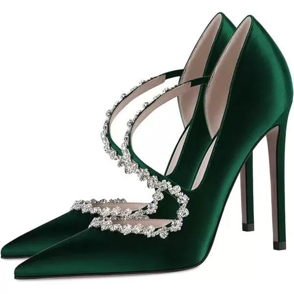 imageFSJ Women Sexy Rhinestone Cross Strap Dress High Heel Rivets Closed Pointed Toe Stiletto Sandals Satin DOrsay Slip On Wedding Party Pumps Size 415 USDarkgreen