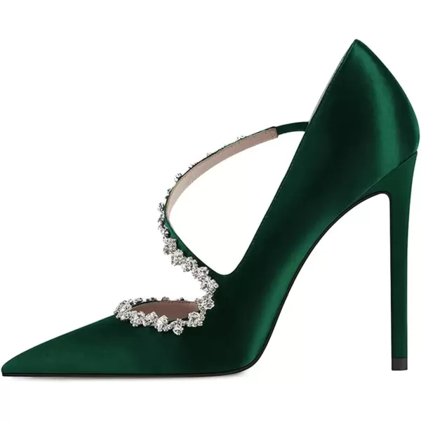 imageFSJ Women Sexy Rhinestone Cross Strap Dress High Heel Rivets Closed Pointed Toe Stiletto Sandals Satin DOrsay Slip On Wedding Party Pumps Size 415 USDarkgreen