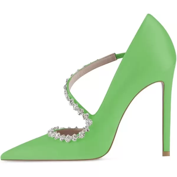 imageFSJ Women Sexy Rhinestone Cross Strap Dress High Heel Rivets Closed Pointed Toe Stiletto Sandals Satin DOrsay Slip On Wedding Party Pumps Size 415 USLight Green