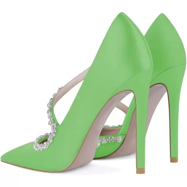 imageFSJ Women Sexy Rhinestone Cross Strap Dress High Heel Rivets Closed Pointed Toe Stiletto Sandals Satin DOrsay Slip On Wedding Party Pumps Size 415 USLight Green