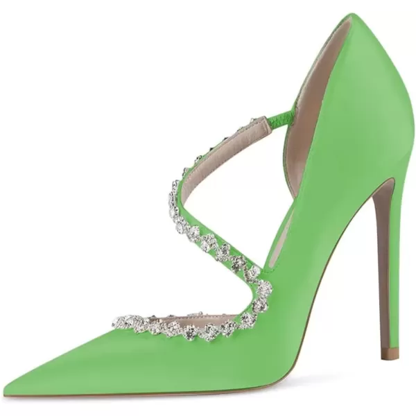 imageFSJ Women Sexy Rhinestone Cross Strap Dress High Heel Rivets Closed Pointed Toe Stiletto Sandals Satin DOrsay Slip On Wedding Party Pumps Size 415 USLight Green