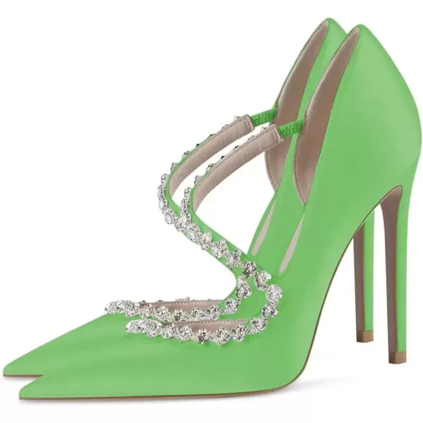imageFSJ Women Sexy Rhinestone Cross Strap Dress High Heel Rivets Closed Pointed Toe Stiletto Sandals Satin DOrsay Slip On Wedding Party Pumps Size 415 USLight Green