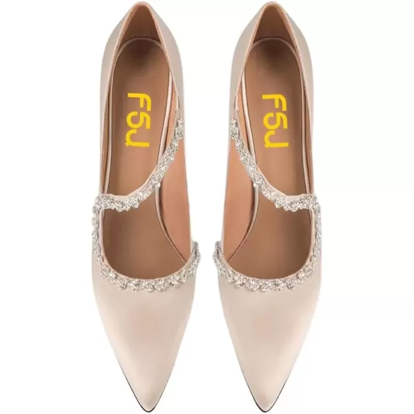 imageFSJ Women Sexy Rhinestone Cross Strap Dress High Heel Rivets Closed Pointed Toe Stiletto Sandals Satin DOrsay Slip On Wedding Party Pumps Size 415 USNude