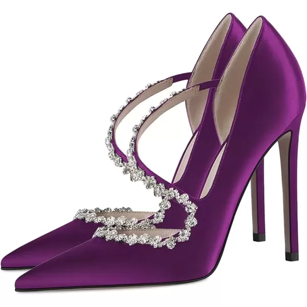 imageFSJ Women Sexy Rhinestone Cross Strap Dress High Heel Rivets Closed Pointed Toe Stiletto Sandals Satin DOrsay Slip On Wedding Party Pumps Size 415 USPurple