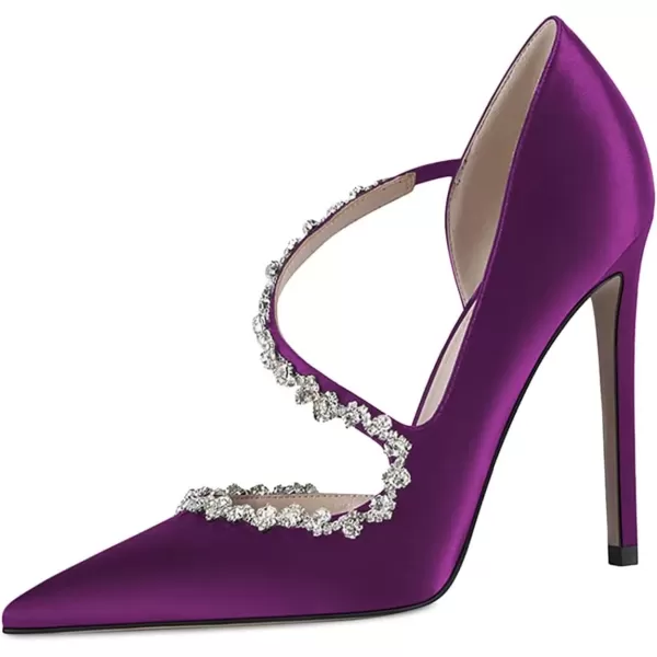 imageFSJ Women Sexy Rhinestone Cross Strap Dress High Heel Rivets Closed Pointed Toe Stiletto Sandals Satin DOrsay Slip On Wedding Party Pumps Size 415 USPurple