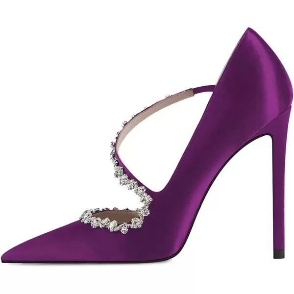 imageFSJ Women Sexy Rhinestone Cross Strap Dress High Heel Rivets Closed Pointed Toe Stiletto Sandals Satin DOrsay Slip On Wedding Party Pumps Size 415 USPurple