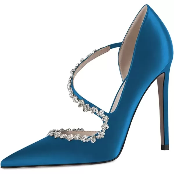 imageFSJ Women Sexy Rhinestone Cross Strap Dress High Heel Rivets Closed Pointed Toe Stiletto Sandals Satin DOrsay Slip On Wedding Party Pumps Size 415 USRoyalblue