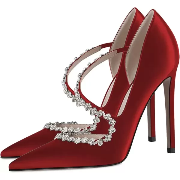 imageFSJ Women Sexy Rhinestone Cross Strap Dress High Heel Rivets Closed Pointed Toe Stiletto Sandals Satin DOrsay Slip On Wedding Party Pumps Size 415 USRed