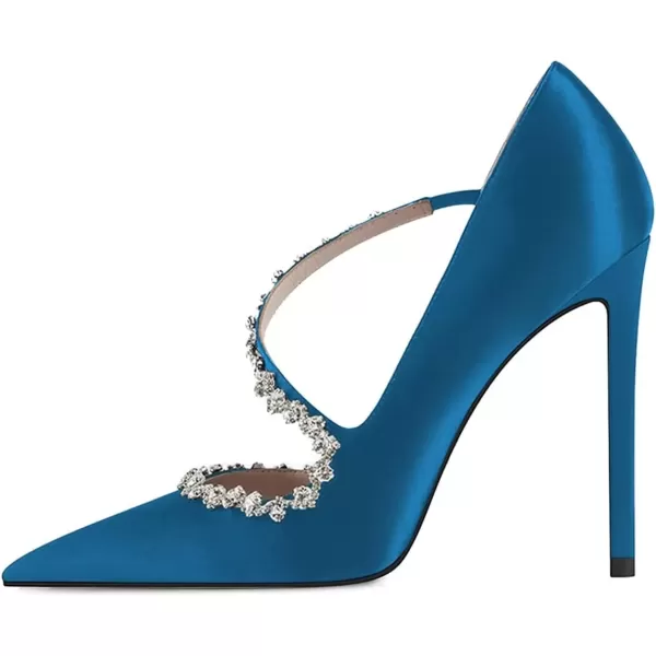 imageFSJ Women Sexy Rhinestone Cross Strap Dress High Heel Rivets Closed Pointed Toe Stiletto Sandals Satin DOrsay Slip On Wedding Party Pumps Size 415 USRoyalblue