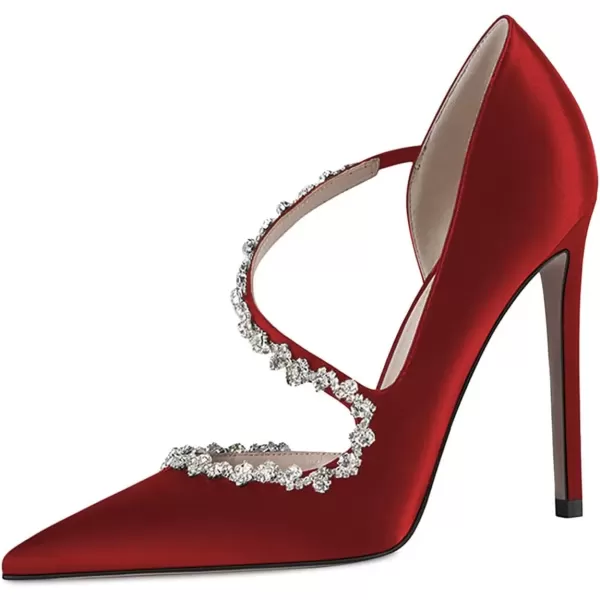 imageFSJ Women Sexy Rhinestone Cross Strap Dress High Heel Rivets Closed Pointed Toe Stiletto Sandals Satin DOrsay Slip On Wedding Party Pumps Size 415 USRed