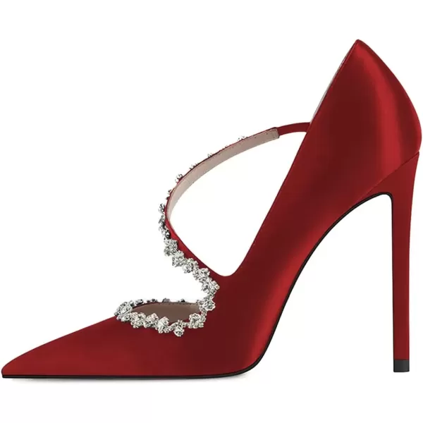 imageFSJ Women Sexy Rhinestone Cross Strap Dress High Heel Rivets Closed Pointed Toe Stiletto Sandals Satin DOrsay Slip On Wedding Party Pumps Size 415 USRed