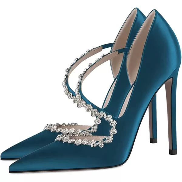 imageFSJ Women Sexy Rhinestone Cross Strap Dress High Heel Rivets Closed Pointed Toe Stiletto Sandals Satin DOrsay Slip On Wedding Party Pumps Size 415 USSteelblue