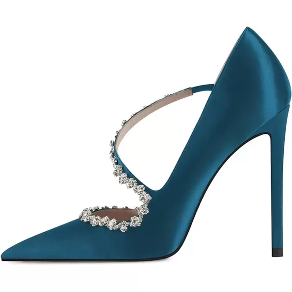 imageFSJ Women Sexy Rhinestone Cross Strap Dress High Heel Rivets Closed Pointed Toe Stiletto Sandals Satin DOrsay Slip On Wedding Party Pumps Size 415 USSteelblue