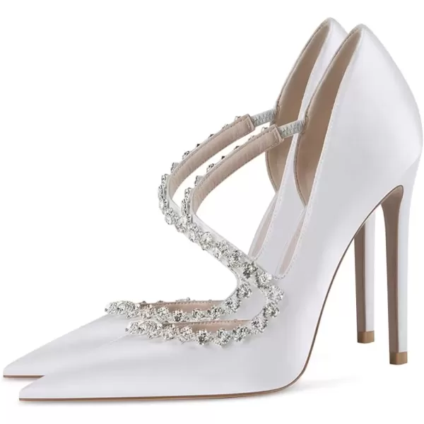 imageFSJ Women Sexy Rhinestone Cross Strap Dress High Heel Rivets Closed Pointed Toe Stiletto Sandals Satin DOrsay Slip On Wedding Party Pumps Size 415 USWhite