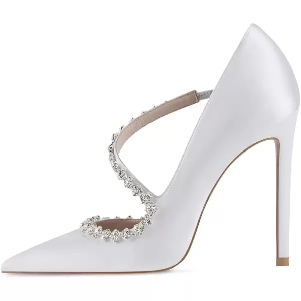 imageFSJ Women Sexy Rhinestone Cross Strap Dress High Heel Rivets Closed Pointed Toe Stiletto Sandals Satin DOrsay Slip On Wedding Party Pumps Size 415 USWhite