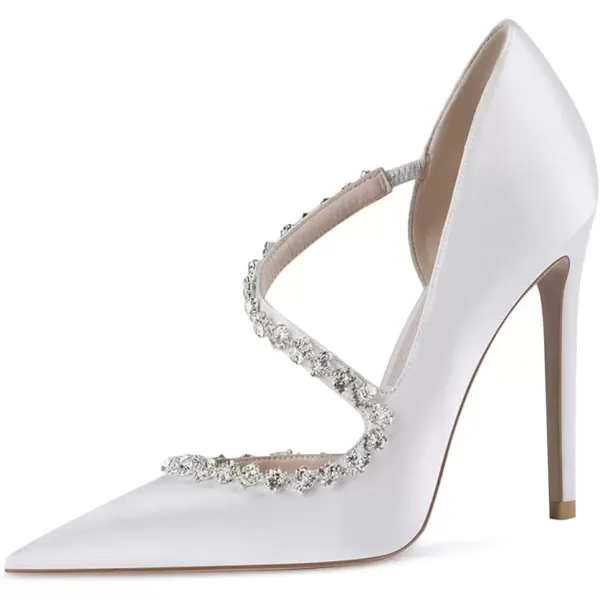 imageFSJ Women Sexy Rhinestone Cross Strap Dress High Heel Rivets Closed Pointed Toe Stiletto Sandals Satin DOrsay Slip On Wedding Party Pumps Size 415 USWhite