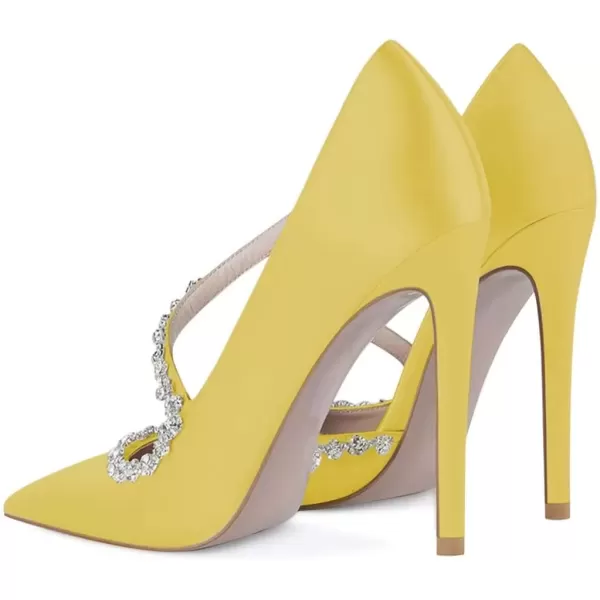 imageFSJ Women Sexy Rhinestone Cross Strap Dress High Heel Rivets Closed Pointed Toe Stiletto Sandals Satin DOrsay Slip On Wedding Party Pumps Size 415 USYellow