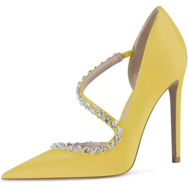 imageFSJ Women Sexy Rhinestone Cross Strap Dress High Heel Rivets Closed Pointed Toe Stiletto Sandals Satin DOrsay Slip On Wedding Party Pumps Size 415 USYellow