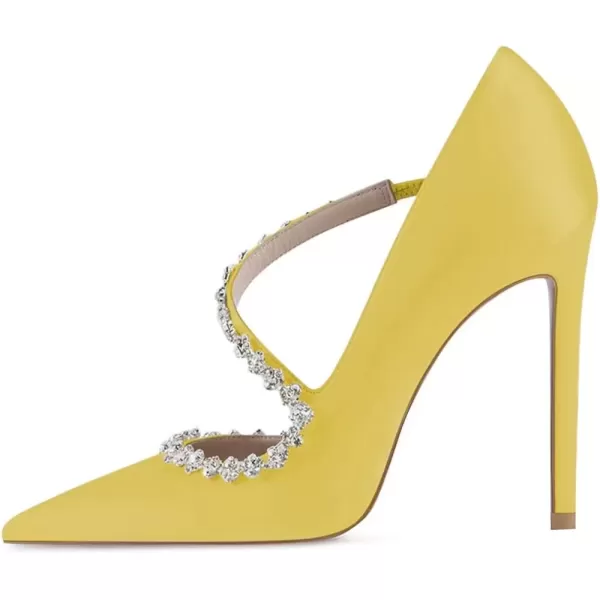 imageFSJ Women Sexy Rhinestone Cross Strap Dress High Heel Rivets Closed Pointed Toe Stiletto Sandals Satin DOrsay Slip On Wedding Party Pumps Size 415 USYellow