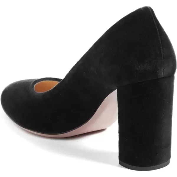 imageFSJ Women Minimalist Slip On Pumps Soft Pointed Toe High Chunky Block Heel Office Daily Wear Versatile Simple Shoes 415 USBlack