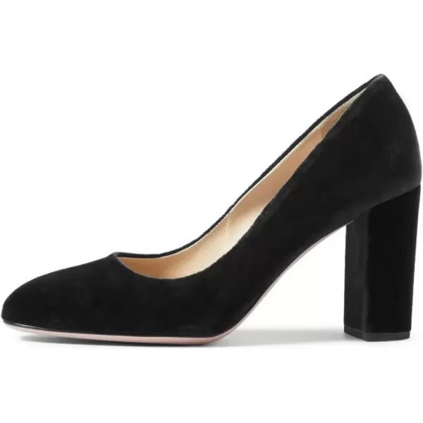 imageFSJ Women Minimalist Slip On Pumps Soft Pointed Toe High Chunky Block Heel Office Daily Wear Versatile Simple Shoes 415 USBlack