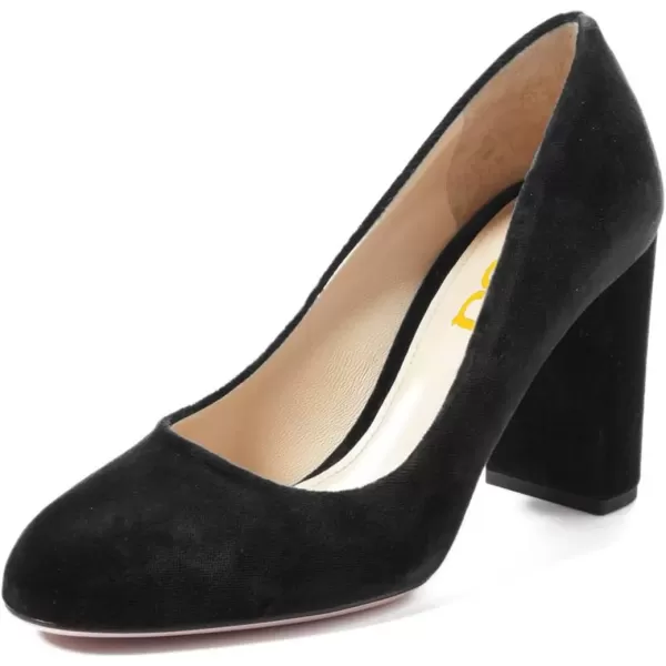 imageFSJ Women Minimalist Slip On Pumps Soft Pointed Toe High Chunky Block Heel Office Daily Wear Versatile Simple Shoes 415 USBlack