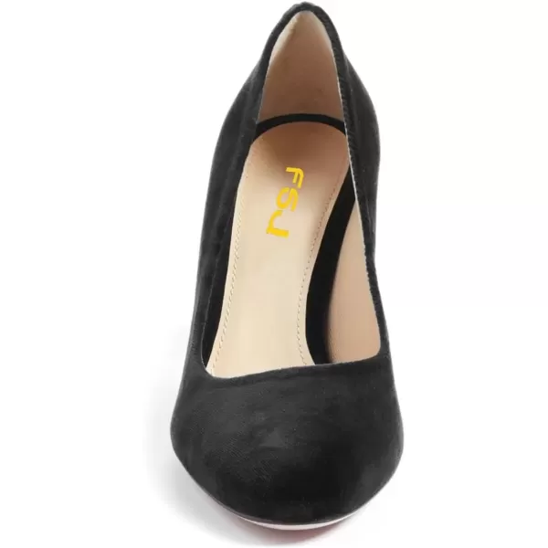imageFSJ Women Minimalist Slip On Pumps Soft Pointed Toe High Chunky Block Heel Office Daily Wear Versatile Simple Shoes 415 USBlack