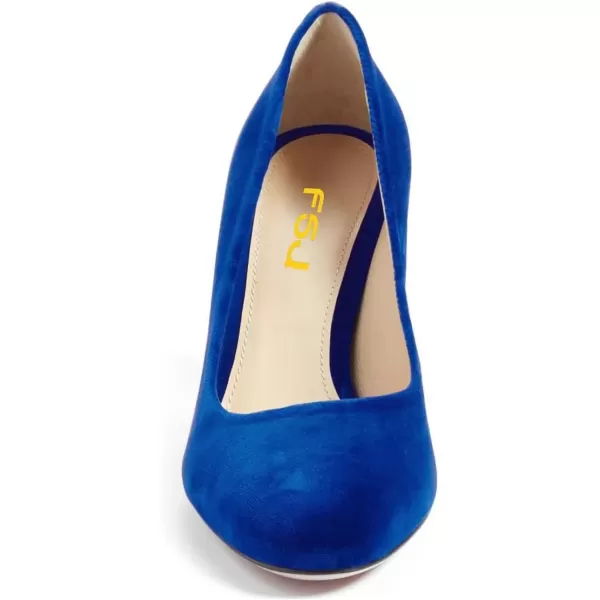 imageFSJ Women Minimalist Slip On Pumps Soft Pointed Toe High Chunky Block Heel Office Daily Wear Versatile Simple Shoes 415 USBlue