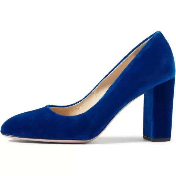 imageFSJ Women Minimalist Slip On Pumps Soft Pointed Toe High Chunky Block Heel Office Daily Wear Versatile Simple Shoes 415 USBlue