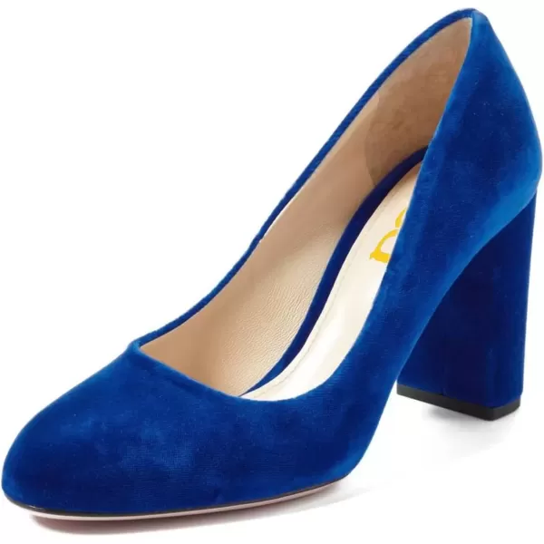 imageFSJ Women Minimalist Slip On Pumps Soft Pointed Toe High Chunky Block Heel Office Daily Wear Versatile Simple Shoes 415 USBlue
