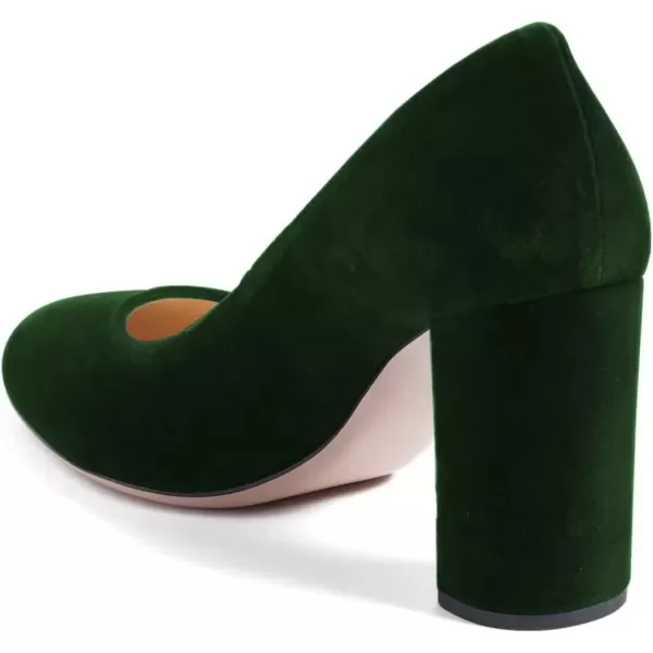 imageFSJ Women Minimalist Slip On Pumps Soft Pointed Toe High Chunky Block Heel Office Daily Wear Versatile Simple Shoes 415 USGreen