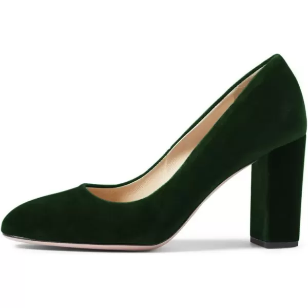 imageFSJ Women Minimalist Slip On Pumps Soft Pointed Toe High Chunky Block Heel Office Daily Wear Versatile Simple Shoes 415 USGreen