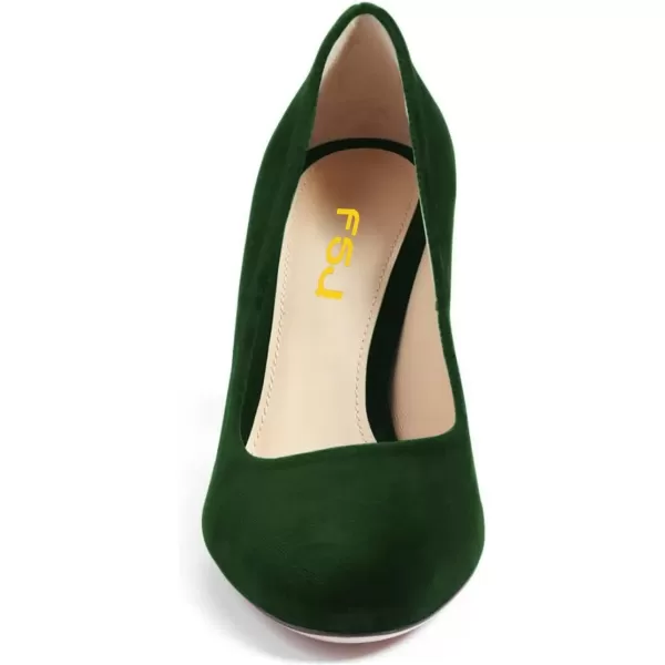 imageFSJ Women Minimalist Slip On Pumps Soft Pointed Toe High Chunky Block Heel Office Daily Wear Versatile Simple Shoes 415 USGreen