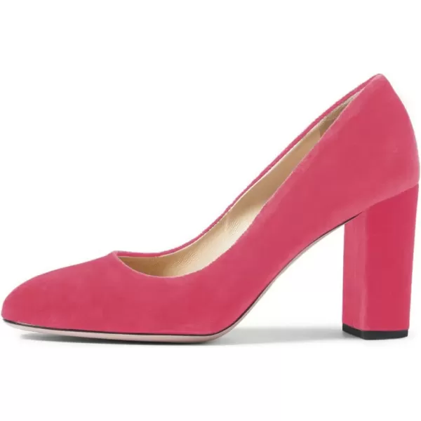 imageFSJ Women Minimalist Slip On Pumps Soft Pointed Toe High Chunky Block Heel Office Daily Wear Versatile Simple Shoes 415 USPink