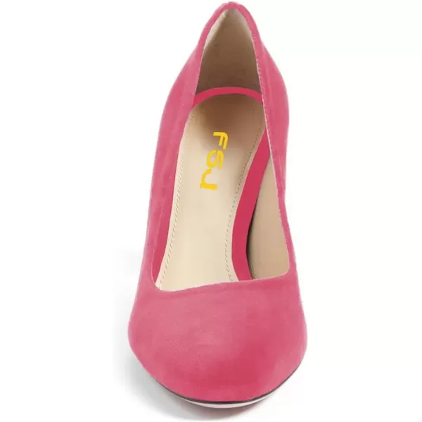 imageFSJ Women Minimalist Slip On Pumps Soft Pointed Toe High Chunky Block Heel Office Daily Wear Versatile Simple Shoes 415 USPink