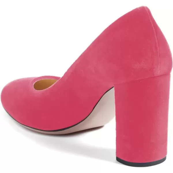 imageFSJ Women Minimalist Slip On Pumps Soft Pointed Toe High Chunky Block Heel Office Daily Wear Versatile Simple Shoes 415 USPink