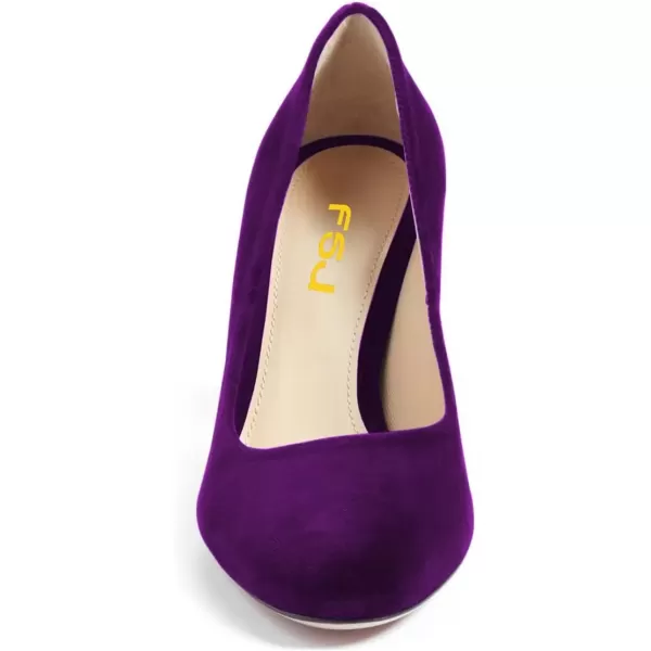 imageFSJ Women Minimalist Slip On Pumps Soft Pointed Toe High Chunky Block Heel Office Daily Wear Versatile Simple Shoes 415 USPurple