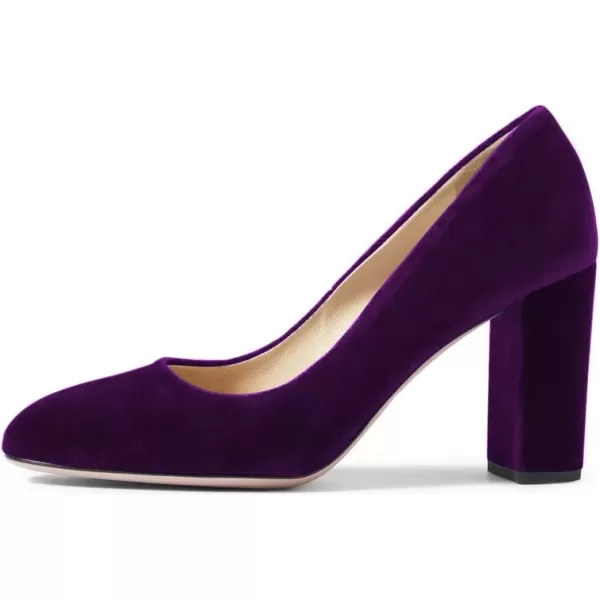 imageFSJ Women Minimalist Slip On Pumps Soft Pointed Toe High Chunky Block Heel Office Daily Wear Versatile Simple Shoes 415 USPurple